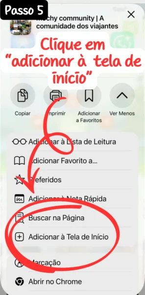 Clique em "Adicionar à Tela de Início"
